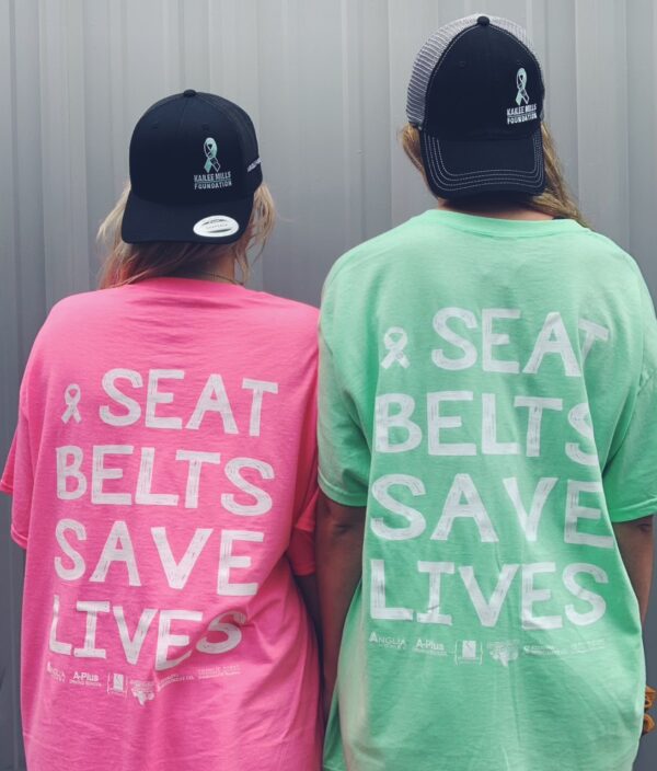 KMF pink and green seat belts save lives shirts