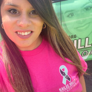 Kailee Mills Foundation Pink Tshirt seat belts save lives